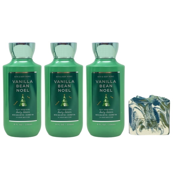 Bath & Body Works Vanilla Bean Noel - 3 Daily Nourishing Body Lotions with a Zen Garden Bar Soap