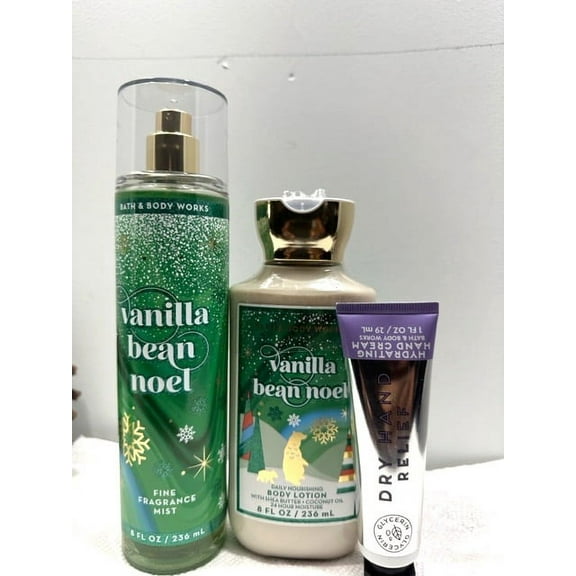 Bath & Body Works Vanilla Bean Noel 3 Piece Gift Set (Fine Fragrance Mist 8 fl. oz., Body Lotion 8 fl. oz., and Hand Cream 1 fl. oz.)