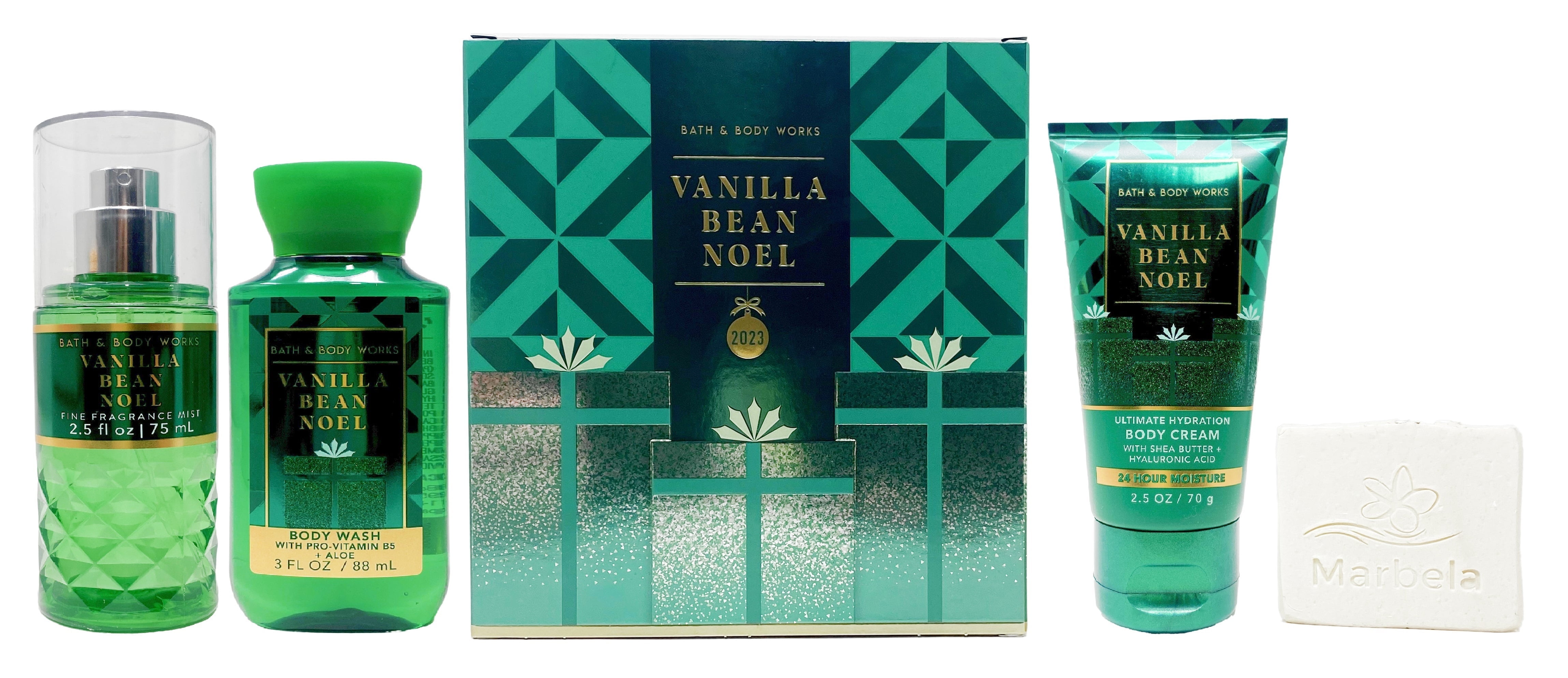 Bath & Body Works Vanilla Bean Noel - Mini Gift Box Set Travel Size - Fragrance Mist, Body Wash and Body Cream With a Natural Oats Sample Soap.