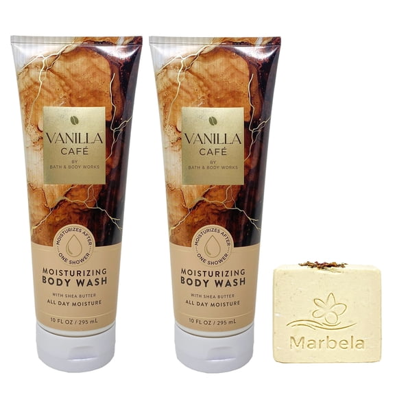 Bath & Body Works Vanilla Caf 2 Moisturizing Body Washes with a Creamy Rose Bar Soap