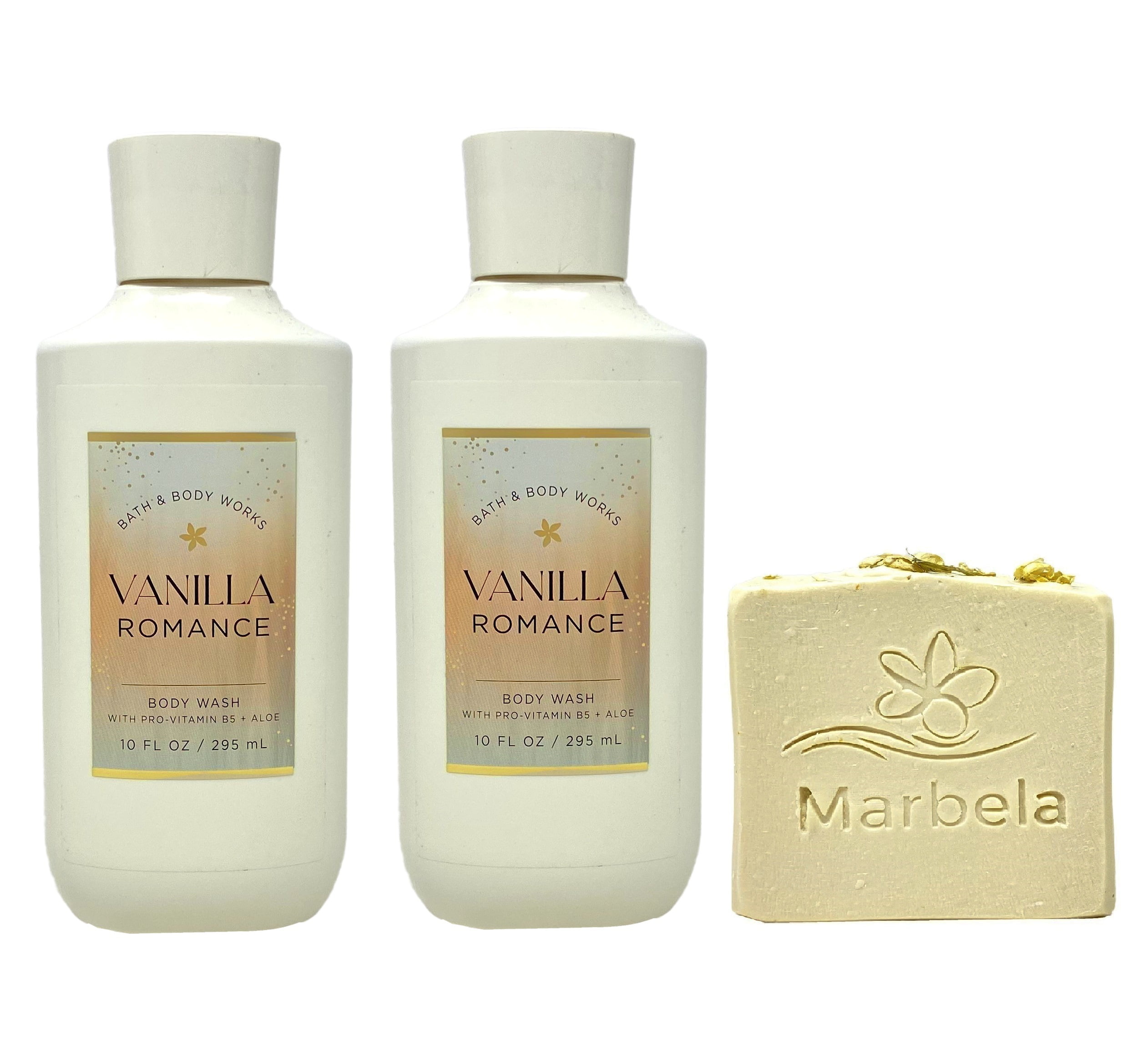 Bath & Body Works Vanilla Romance 2 Pack Body Wash Bundle with a Wild Jasmine Bar Soap - Full Size