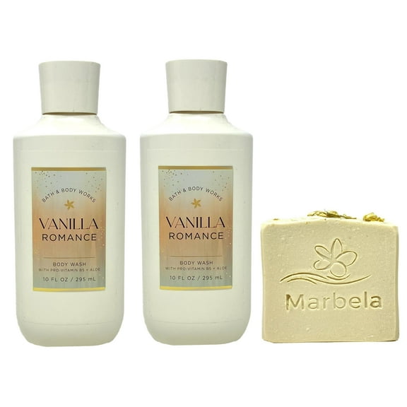 Bath & Body Works Vanilla Romance 2 Pack Body Wash Bundle with a Wild Jasmine Bar Soap - Full Size