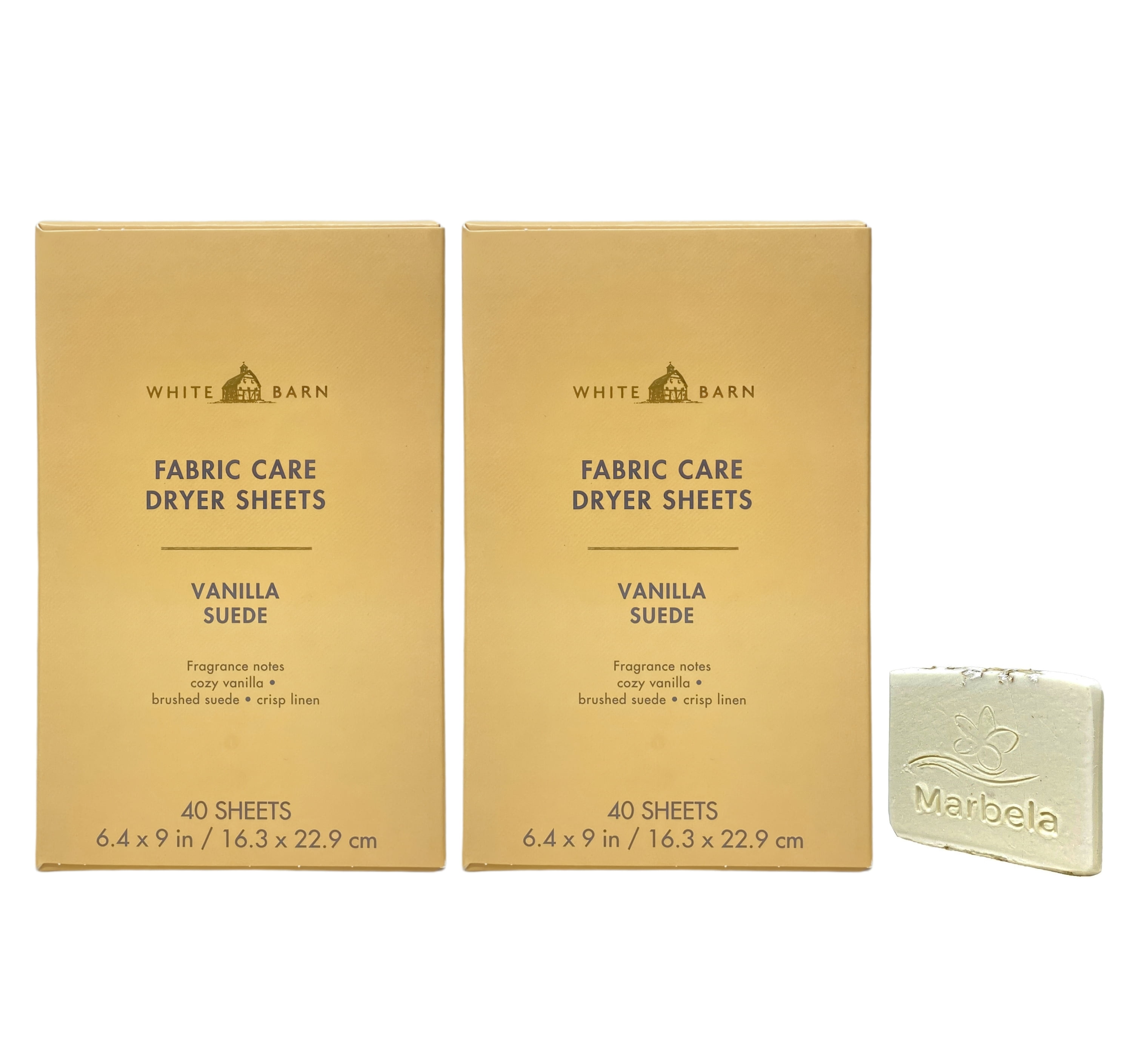 Bath & Body Works Vanilla Suede Fabric Care Dryer Sheets - 2 Boxes (80 Sheets Total) - with a Natural Oats Mini Soap