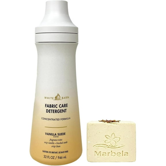 Bath & Body Works Vanilla Suede Fabric Care Laundry Detergent with a Creamy Rose Bar Soap - Full Size