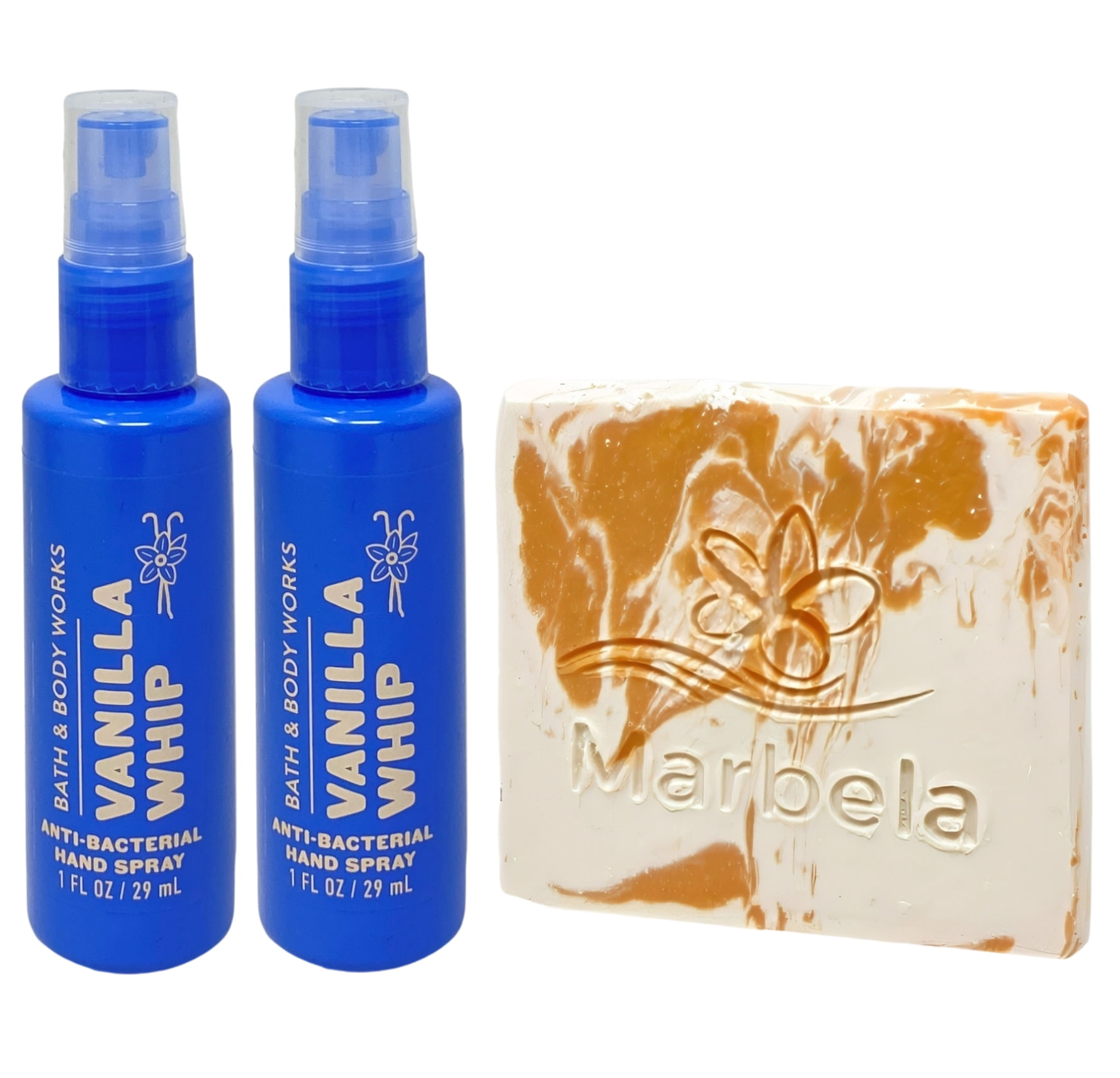 Bath & Body Works Vanilla Whip 2 - Hand Sprays - (1 fl oz / 29 ml Each) with a Peach Gardenia Mini Soap