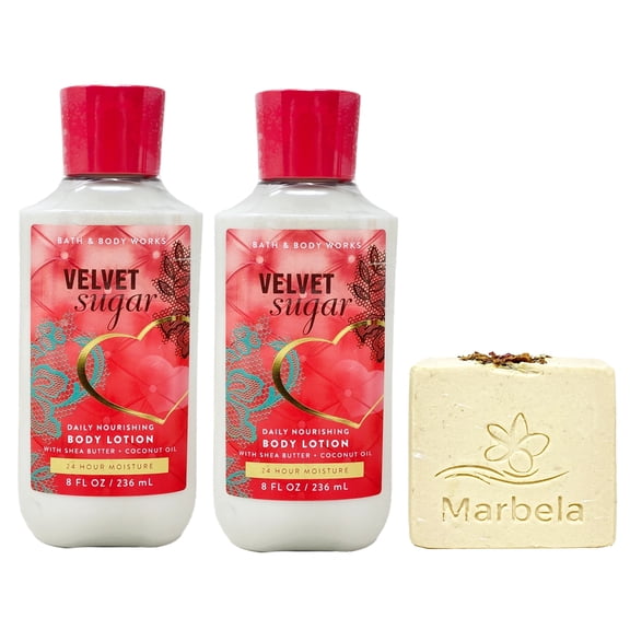 Bath & Body Works Velvet Sugar 2  Daily Nourishing Body Lotions with a  Creamy Rose Bar Soap
