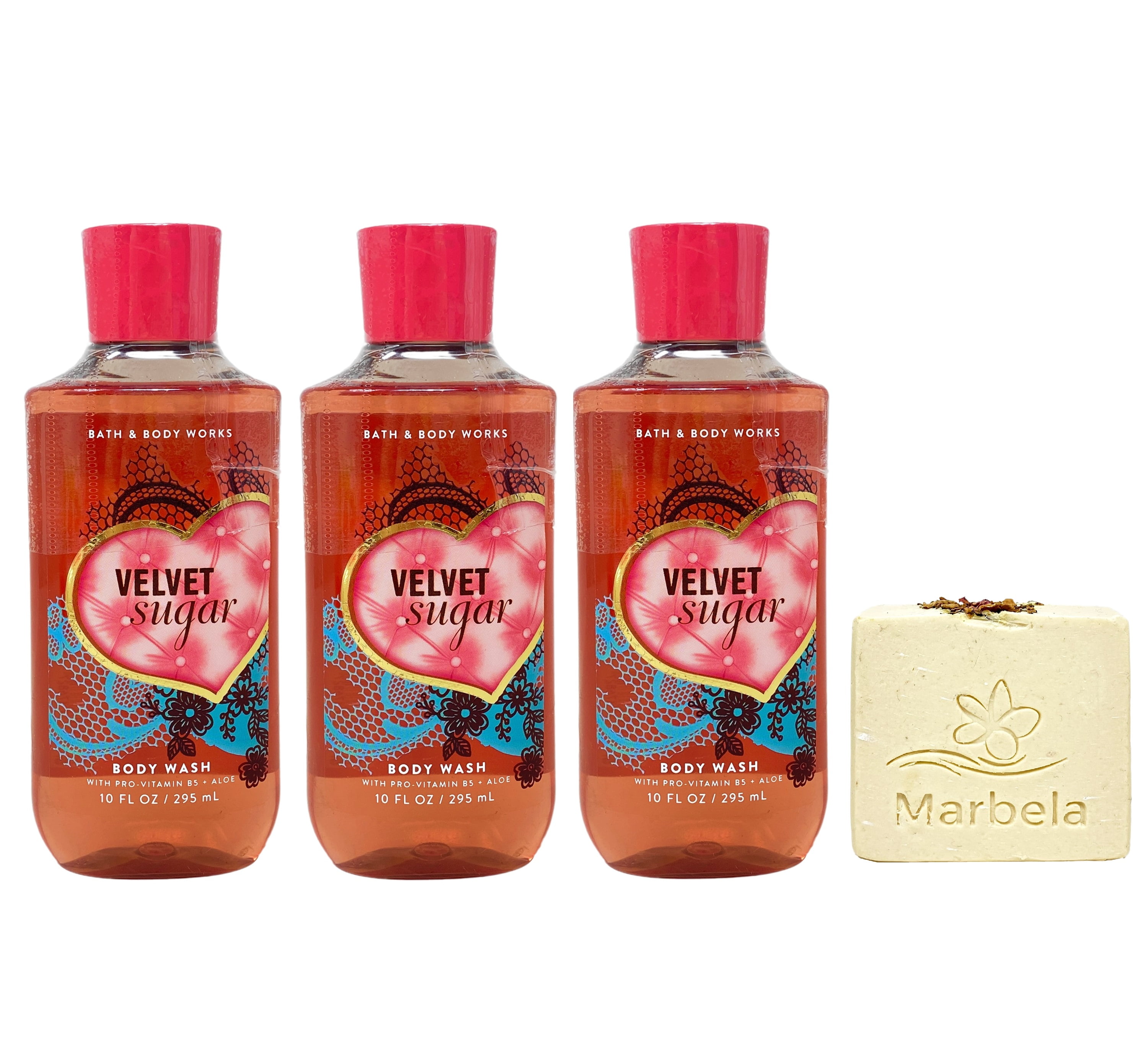 Bath & Body Works Velvet Sugar  3 Body Washes with a  Creamy Rose Bar Soap