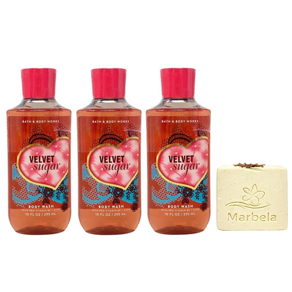 Bath & Body Works Velvet Sugar  3 Body Washes with a  Creamy Rose Bar Soap