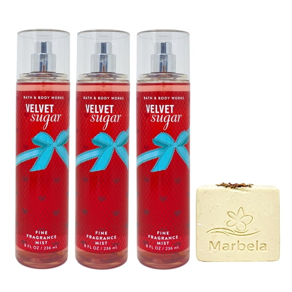 Bath & Body Works Velvet Sugar 3 Fine Fragrance Mists with a Creamy Rose Bar Soap