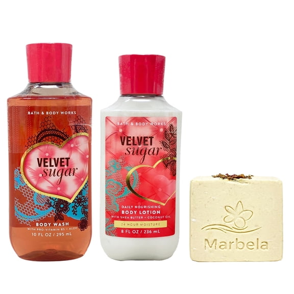 Bath & Body Works Velvet Sugar Daily Nourishing Body Lotion and Body Wash with a  Creamy Rose Bar Soap