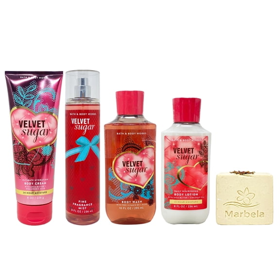 Bath & Body Works Velvet Sugar Fine Fragrance Mist Ultimate Hydration Body Cream Nourishing Body Lotion and Body Wash with a  Creamy Rose Bar Soap
