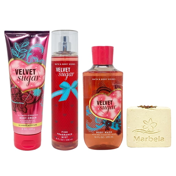 Bath & Body Works Velvet Sugar Fine Fragrance Mist Ultimate Hydration Body Cream and Body Wash with a  Creamy Rose Bar Soap