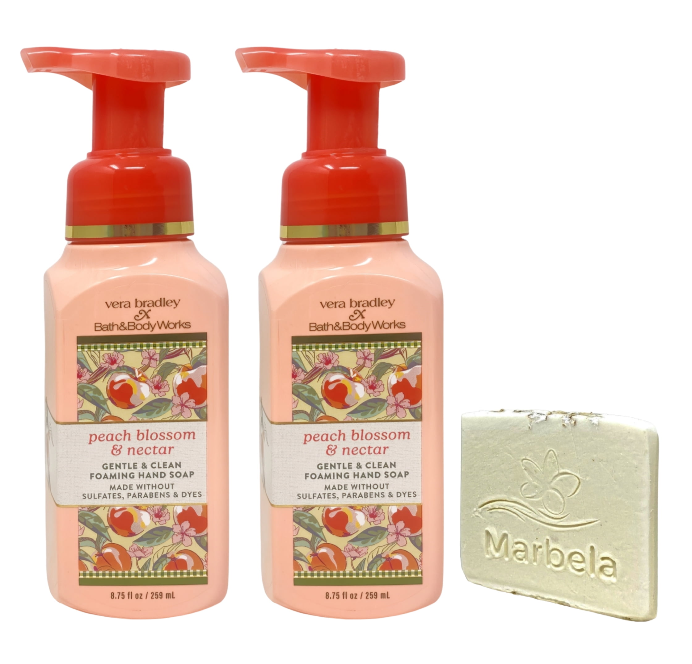 Bath & Body Works  Vera Bradley Peach Blossom & Nectar 2 Gentle & Clean Foaming Hand Soaps with a Natural Oats Mini Soap