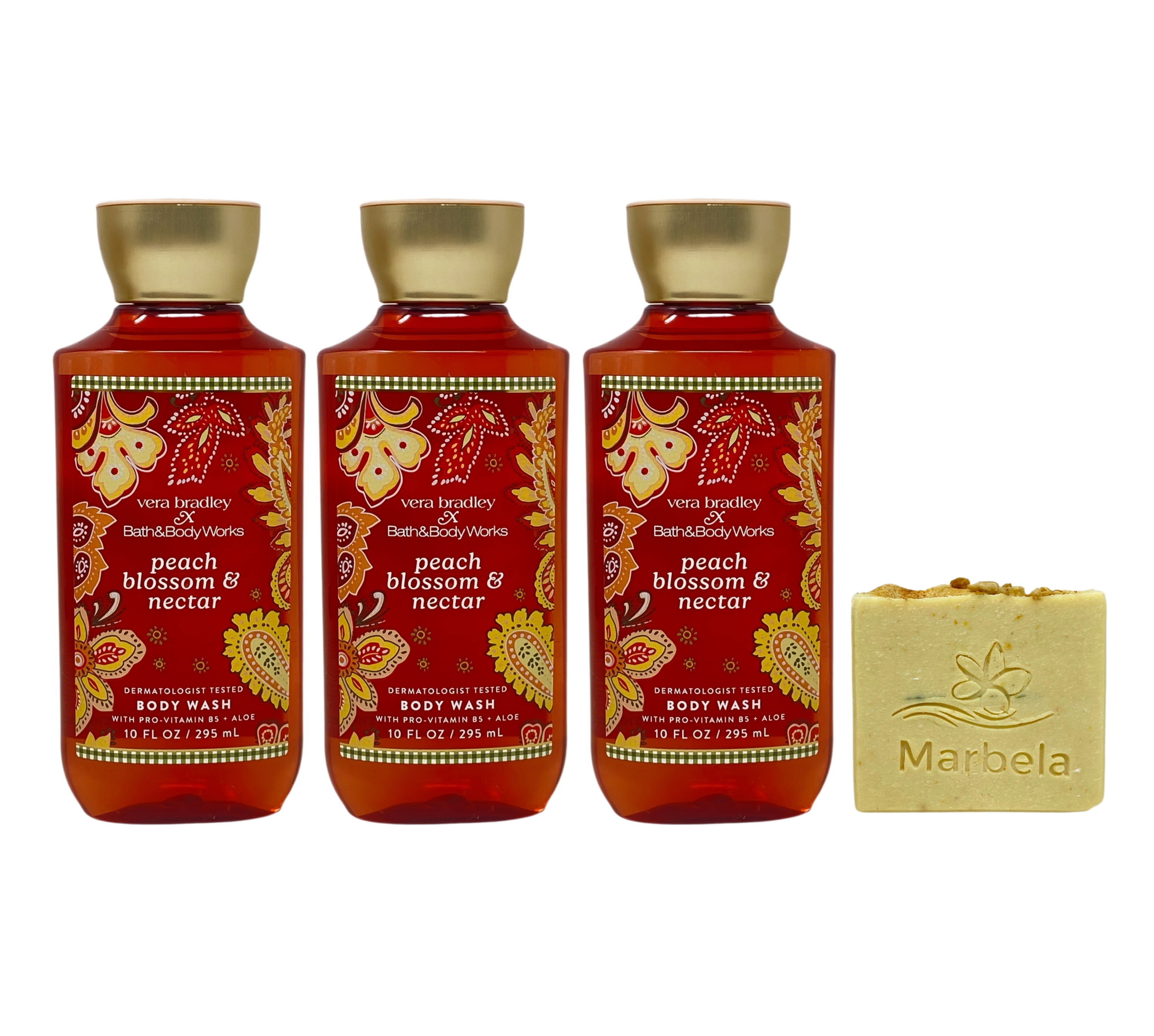 Bath & Body Works Vera Bradley Peach Blossom & Nectar 3 Body Washes with a Perfectly Peeled Bar Soap