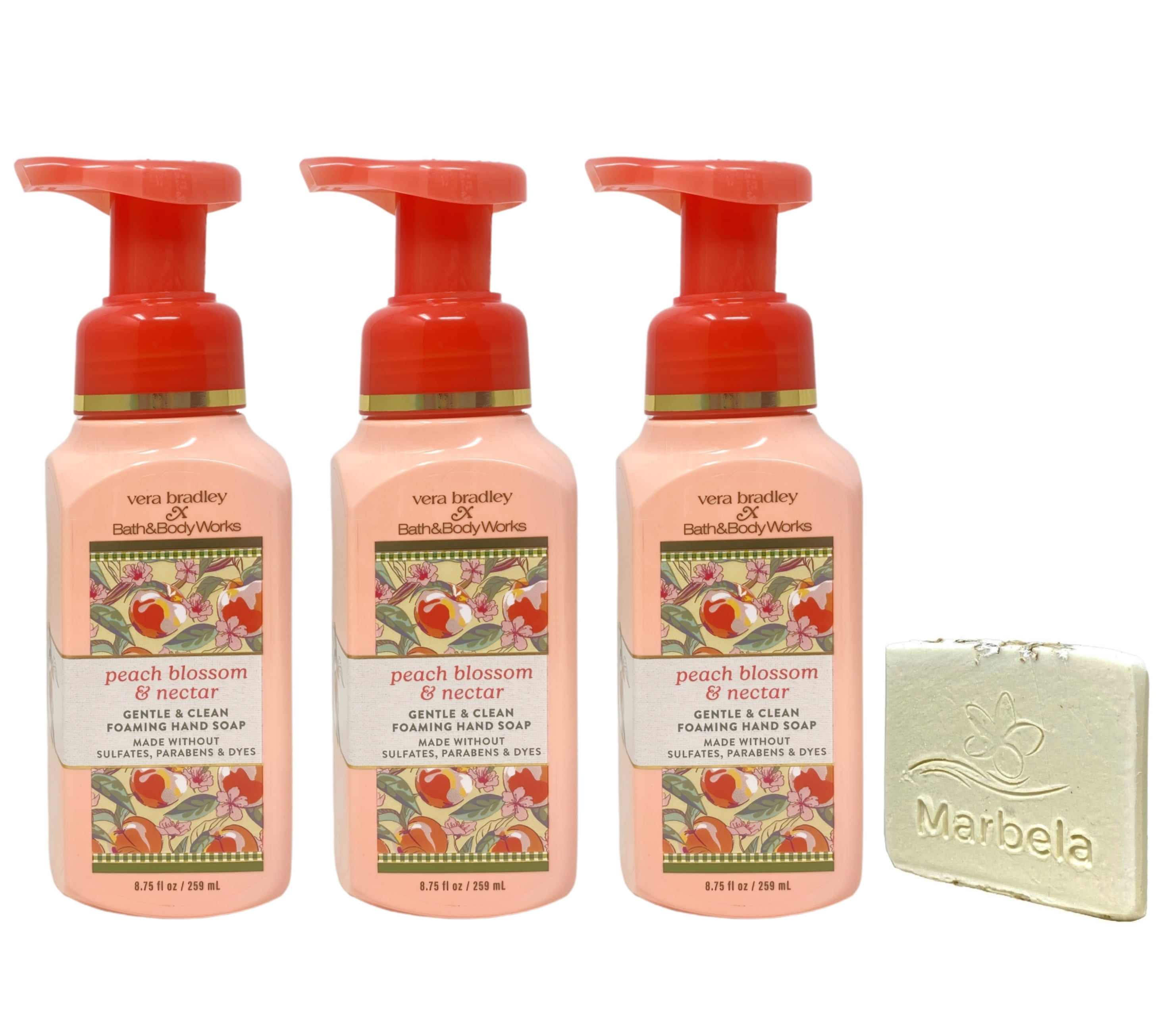 Bath & Body Works  Vera Bradley Peach Blossom & Nectar 3 Gentle & Clean Foaming Hand Soaps with a Natural Oats Mini Soap