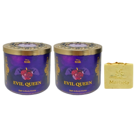 Bath & Body Works Villains Collection Evil Queen 2 Piece 3-Wick Scented Candles with a Perfectly Peeled Bar Soap