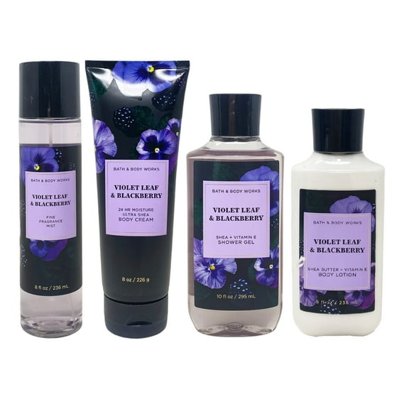 Bath and Body Works Violet Leaf & Blackberry 4 Piece Deluxe Gift Set - Includes Fine Fragrance Mist, Ultra Shea Body Cream, Shower Gel, and Body Lotion - Full Size