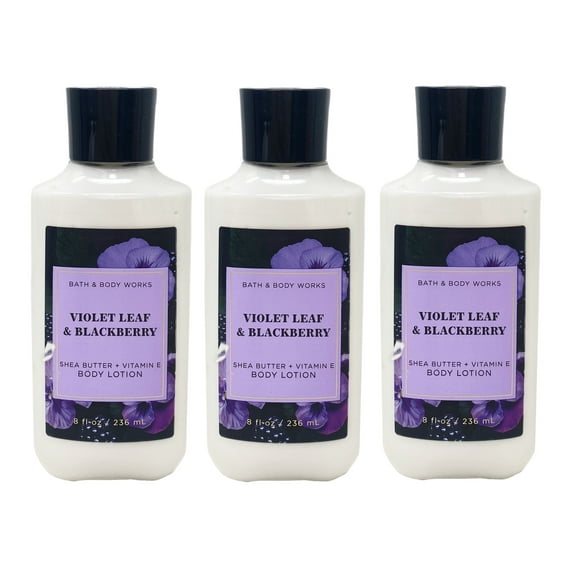 Bath and Body Works Violet Leaf & Blackberry Shea Butter + Vitamin E Body Lotion Trio Gift Set - Includes 3 Shea Butter + Vitamin E Body Lotions - Full Size