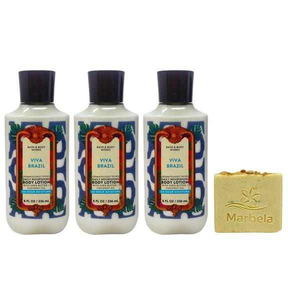 Bath & Body Works Viva Brazil - 3 Daily Nourishing Body Lotions with a Perfectly Peeled Bar Soap