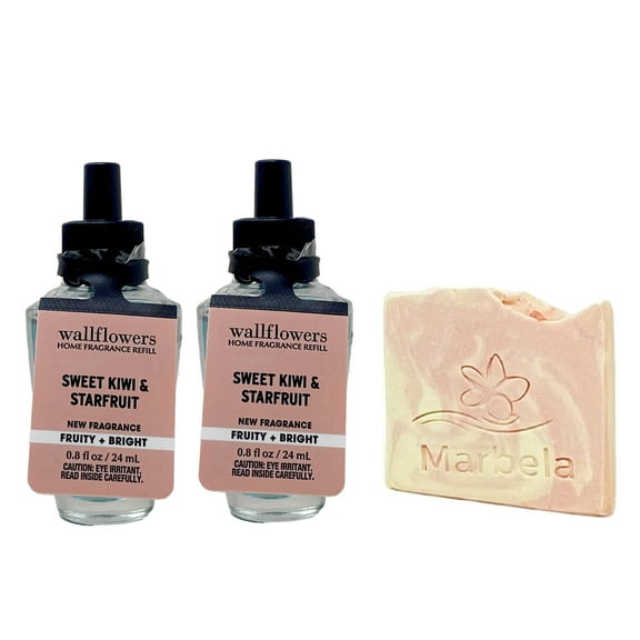 Bath & Body Works Wallflowers Fragrance Refills Sweet Kiwi & Starfruit Two Pack With a Himalayan Salts Springs Sample Soap.