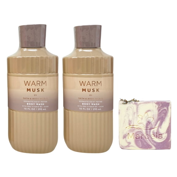Bath & Body Works Warm Musk 2 Body Washes with a Lavender Dream Bar Soap