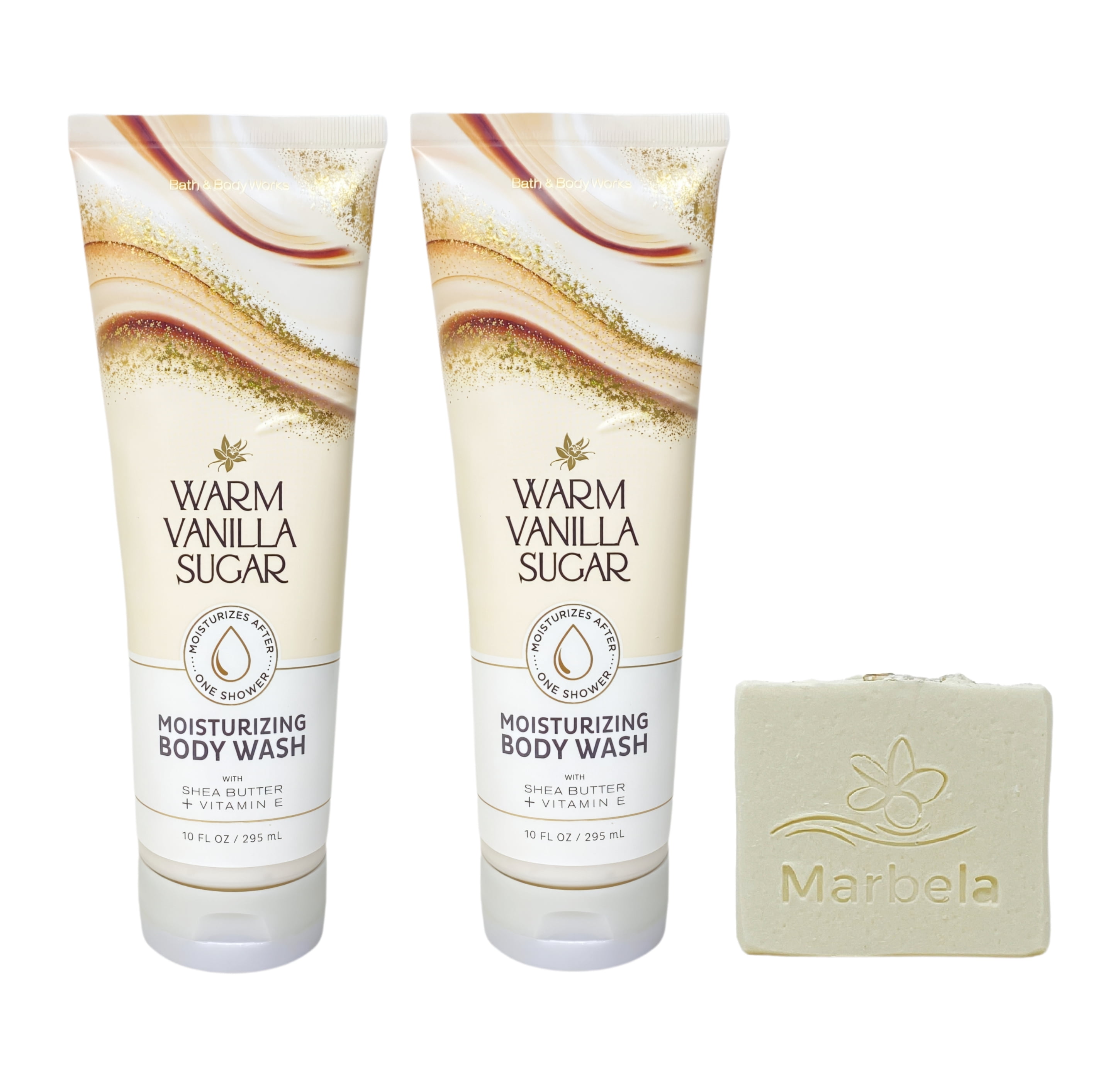 Bath & Body Works Warm Vanilla Sugar 2 Moisturizing Body Washes with a Natural Oats Bar Soap