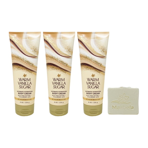 Bath & Body Works Warm Vanilla Sugar 3 Ultimate Hydration Body Creams with a Natural Oats Bar Soap
