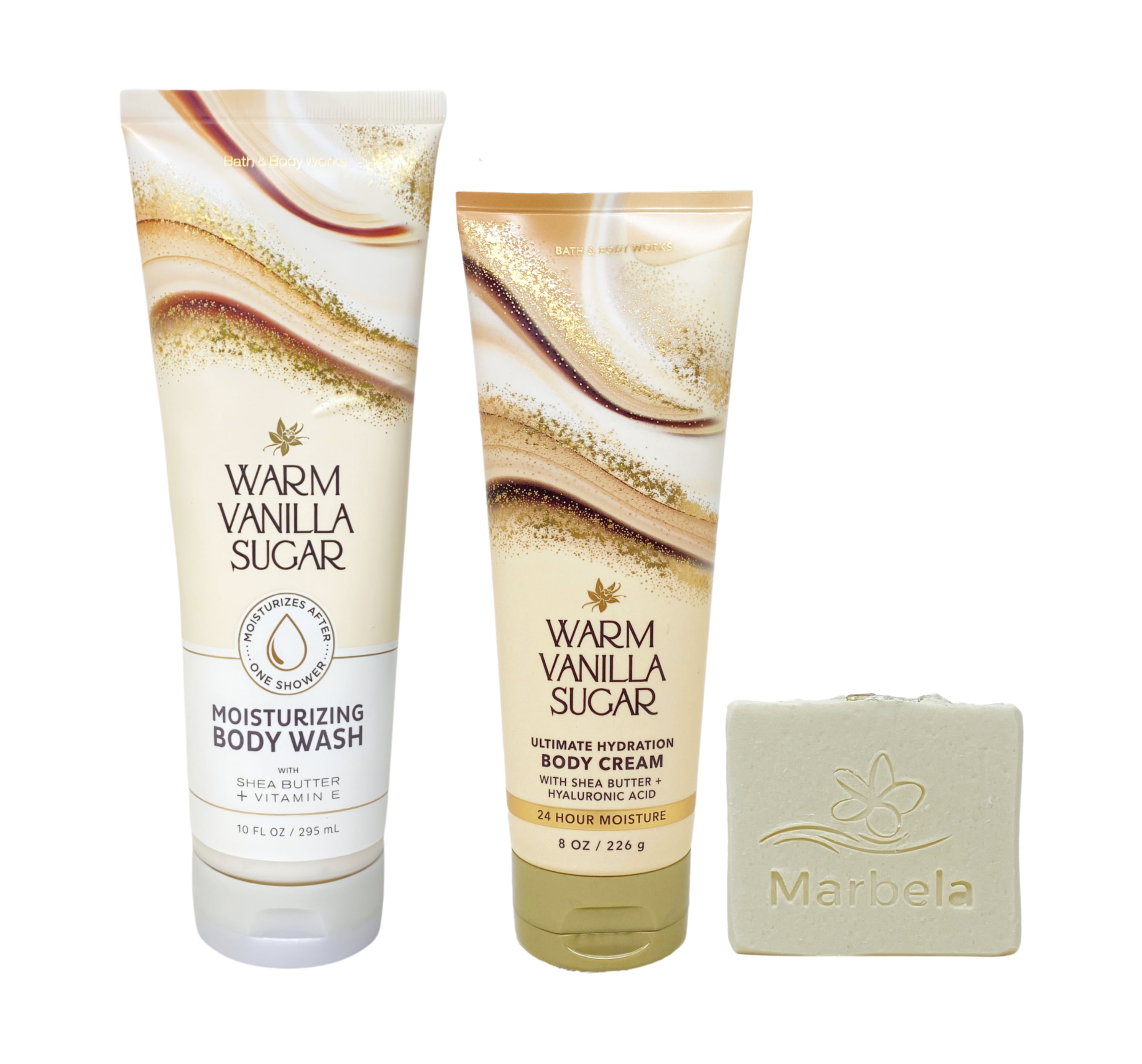 Bath & Body Works Warm Vanilla Sugar Ultimate Hydration Body Cream and Moisturizing Body Wash with a Natural Oats Bar Soap