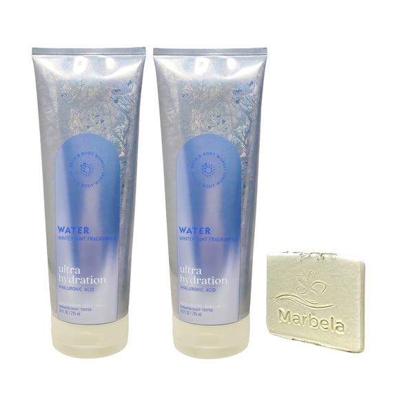 Bath & Body Works Water Winter Mint - 2 Ultra Hydration Moisturizing Body Washes with a Natural Oats Mini Soap