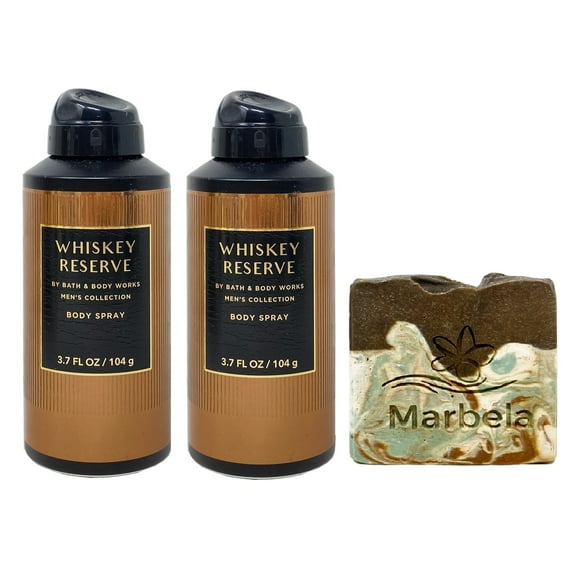 Bath & Body Works Whiskey Reserve 2 Pack Body Spray Bundle with a Cabin Spice Bar Soap - Full Size