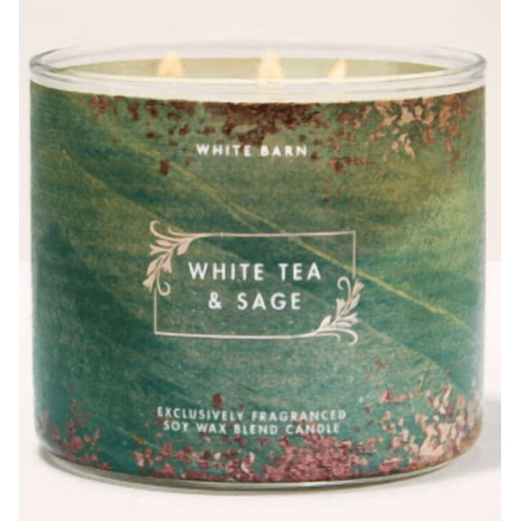 Bath & Body Works White Barn 14.5 oz White Tea & Sage Scented 3 Wick Candle, Soy Wax Blend