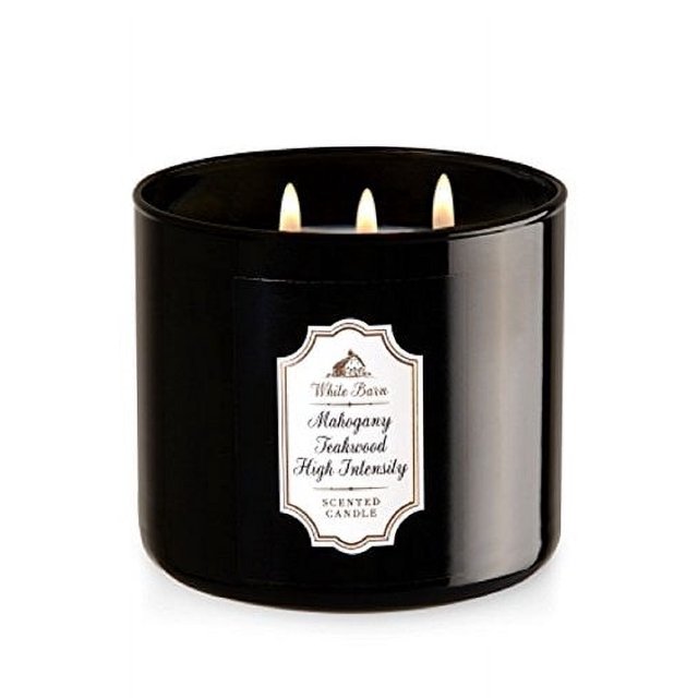Scented Bath & Body Works White Barn 3Wick Candle, Mahogany Teakwood High Intensity