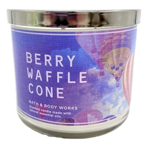 Bath & Body Works, White Barn 3-Wick Candle w/Essential Oils - 14.5 oz - Berry Waffle Cone
