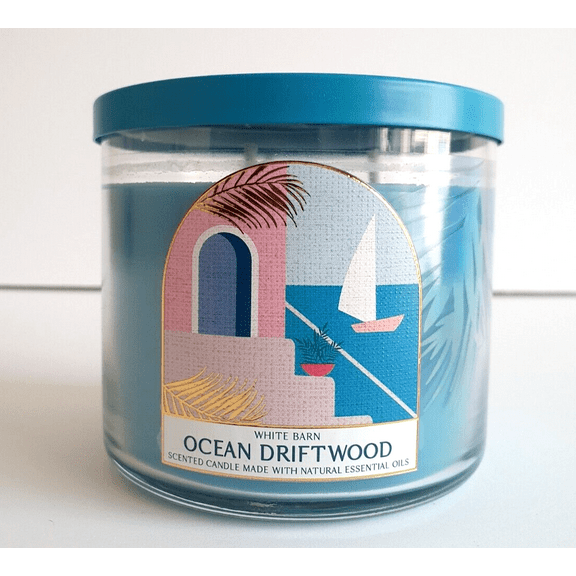 Bath & Body Works, White Barn 3-Wick Candle with Natural Essential Oils - 14.5 oz - Ocean Driftwood