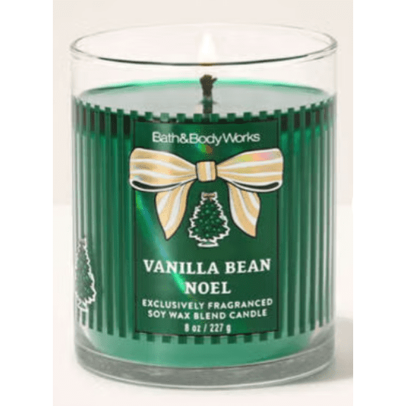 Bath & Body Works White Barn 8 oz Vanilla Bean Noel Scented Single Wick Candle, Soy Wax Blend
