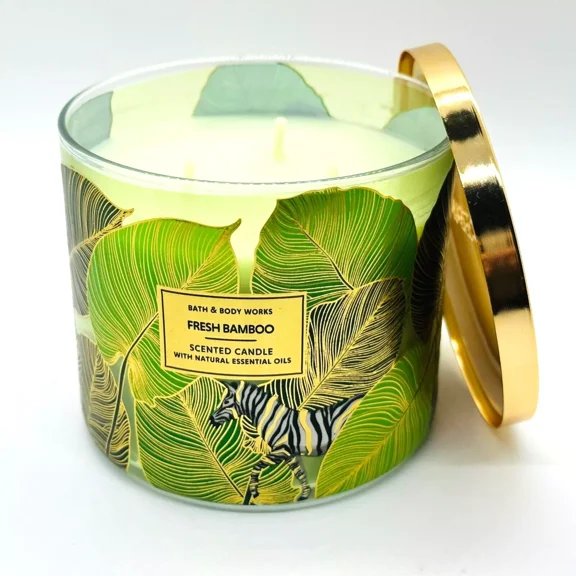 Bath & Body Works White Barn FRESH BAMBOO CANDLE with ZEBRA 14.5 oz 3 wick Bath & Body Works White Barn Tropical NEW