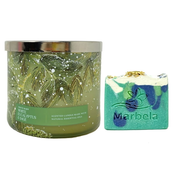 Bath & Body Works White Eucalyptus & Sage 3-Wick Scented Candle with an Aloe Vera Bar Soap