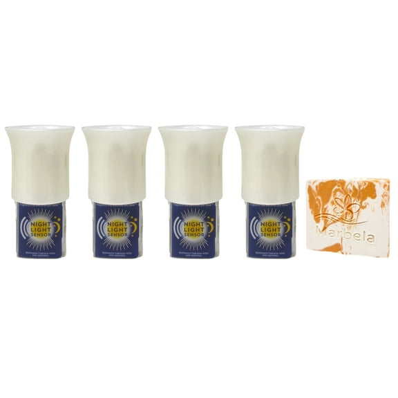 Bath & Body Works White Flare 4 Wallflowers Fragrance Plug Nightlight Sensor with a Peach Gardenia Mini Soap