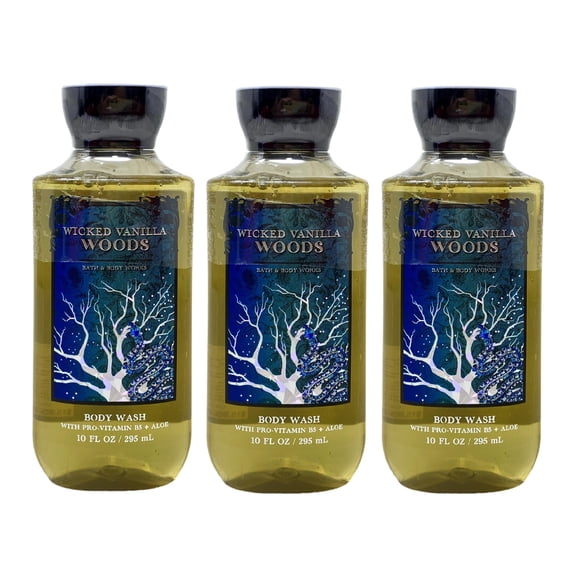 Bath & Body Works Wicked Vanilla Woods - 3 Pro Vitamin B5 + Aloe Body Washes (10 fl oz / 295 mL Each)