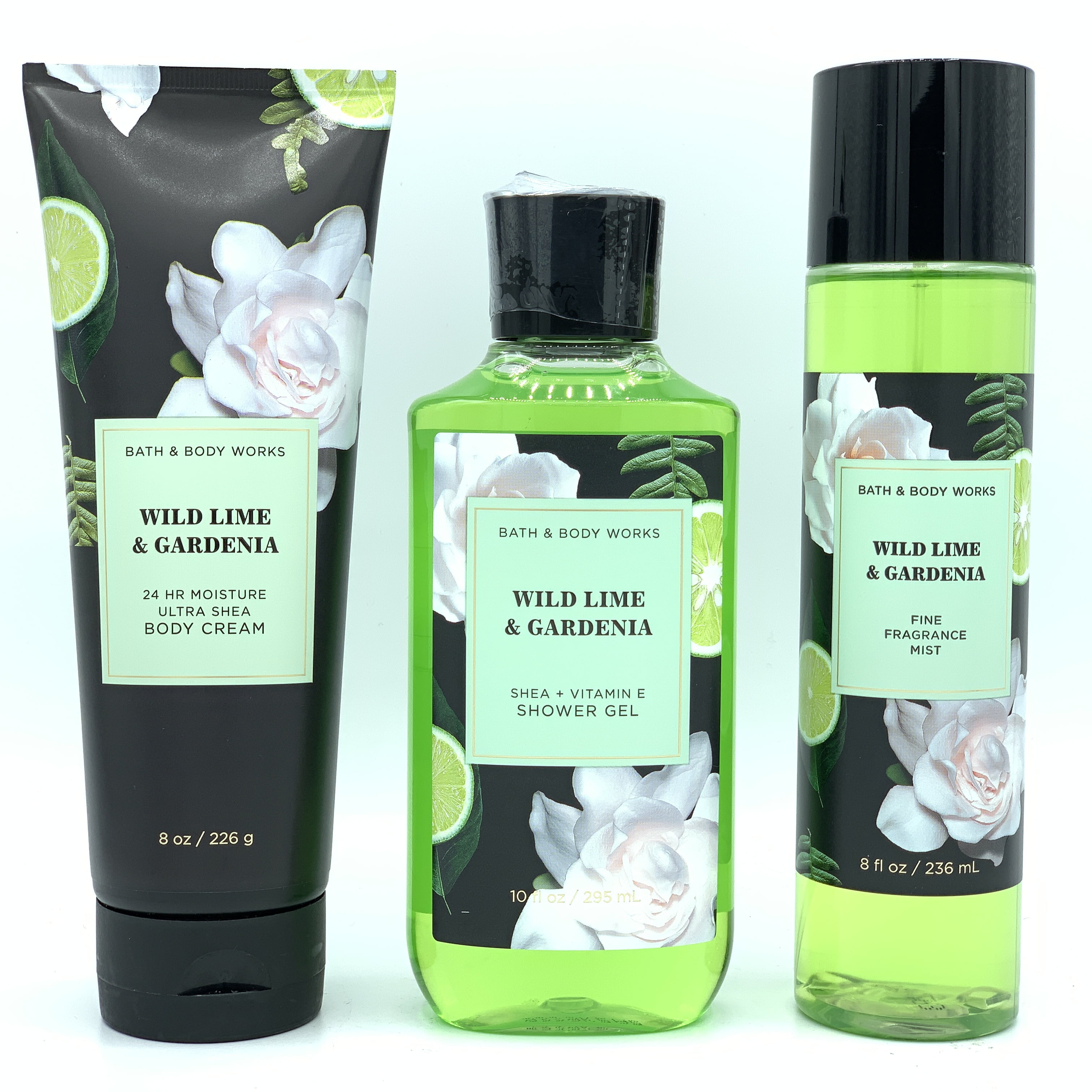 Bath & Body Works Wild Lime & Gardenia Fine Mist, Body Cream, and Shower Gel 3-Piece Bundle
