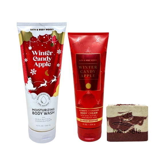 Bath & Body Works Winter Candy Apple Moisturizing Body Wash and Ultimate Hydration Body Cream with a Cherry On Top Bar Soap