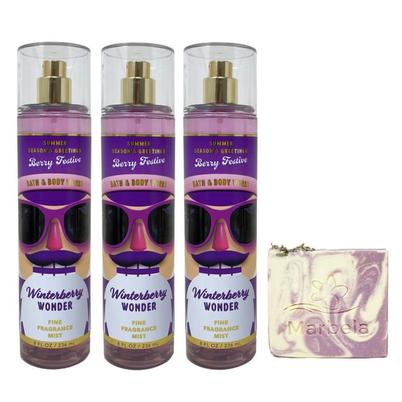 Bath & Body Works Winterberry Wonder 3 Pack Fragrance Mist Bundle with a Lavender Dream Bar Soap - Full Size