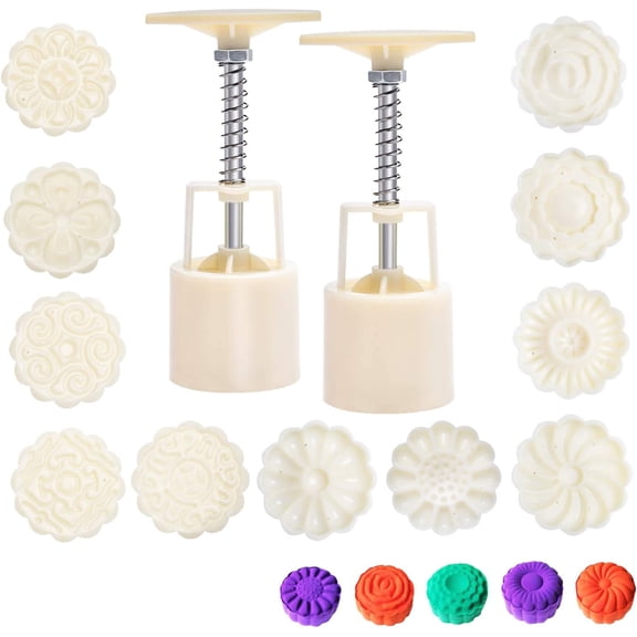 Bath Bomb Mold Kit 2 Pieces Bath Bombs Press with 12 Pieces Stamps for DIY Making Bath Bomb Mooncake Tool