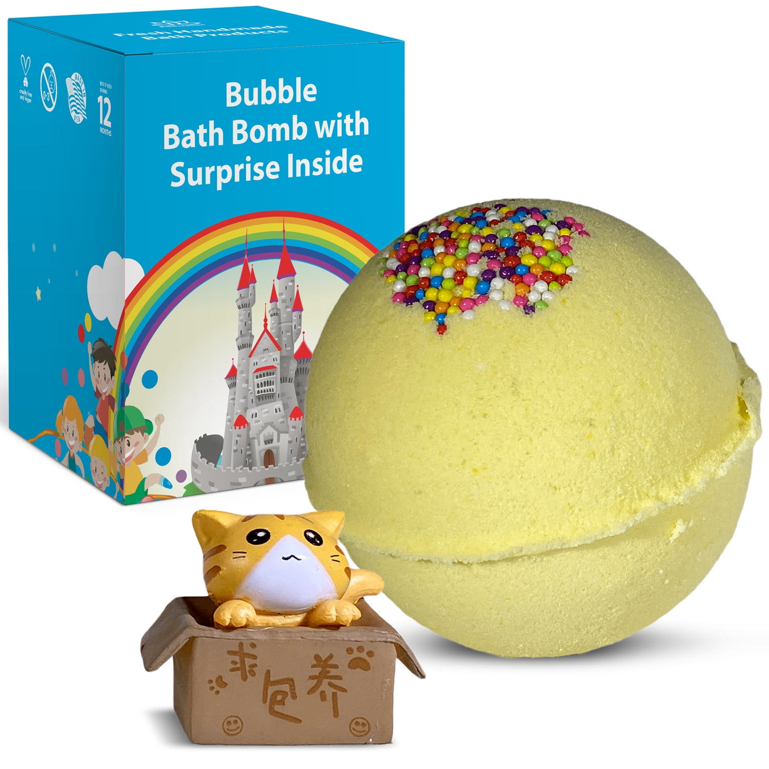 Relaxcation Bath Bomb with Surprise Toy CAT, Handmade in USA, Natural ...