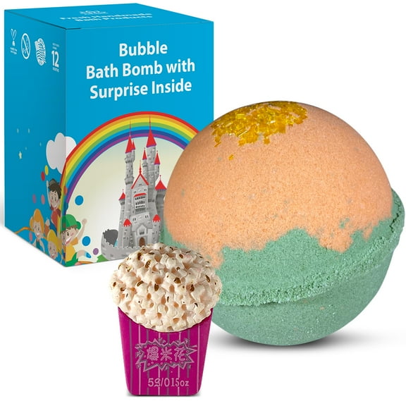 Bath Bomb for Kids with a Surprise Toy Fast Food Inside Moisturizing Mango Aroma Handmade in USA Natural and Safe for Sensitive Skin by Relaxcation