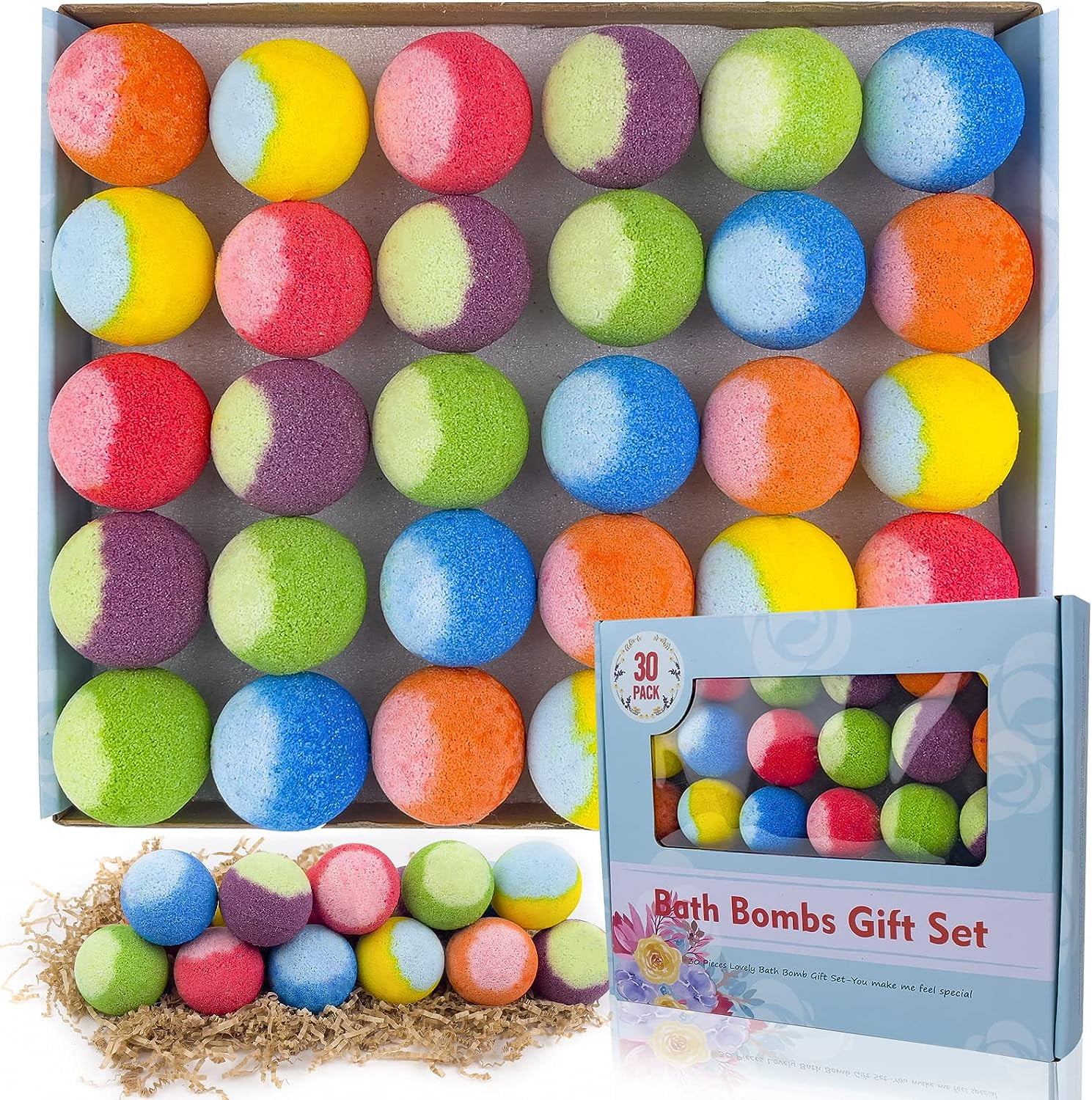 Bath Bombs, 30 Pcs Natural Organic Mini Bath Bombs Gift Set, Handmade with Rich Fizz-PickMora