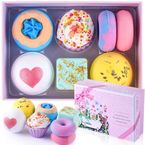 7 Pcs Bath Bombs for Women Kids, Handmade Safe Bubble Bath Set, Perfect Mother's Day Birthday Gifts for Her Mom Daughter, Pink