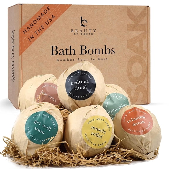 Bath Bombs Gift Set; Organic and Natural Large and Luxurious Vegan Fizzies, Lush Fragrant Essential Oils, Surprise Gift for Men, Women and Kids; Best Relaxing Epsom Salt Luxury Spa Soak (6 Pack Kit)