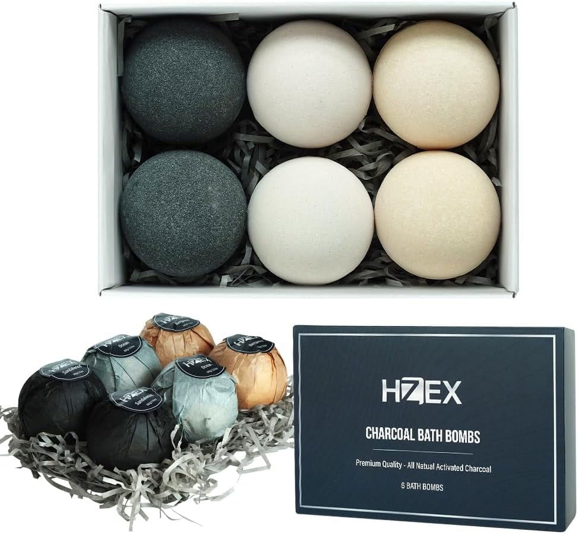 Bath Bombs, HZEX Luxury Charcoal 6 Large Natural Bathbomb Fizzes for Men Women, Organic Bath Bomb with Essential Oils and Shea Butter, Stress Relief and Relaxation, Detox with Charcoal Bathbombs