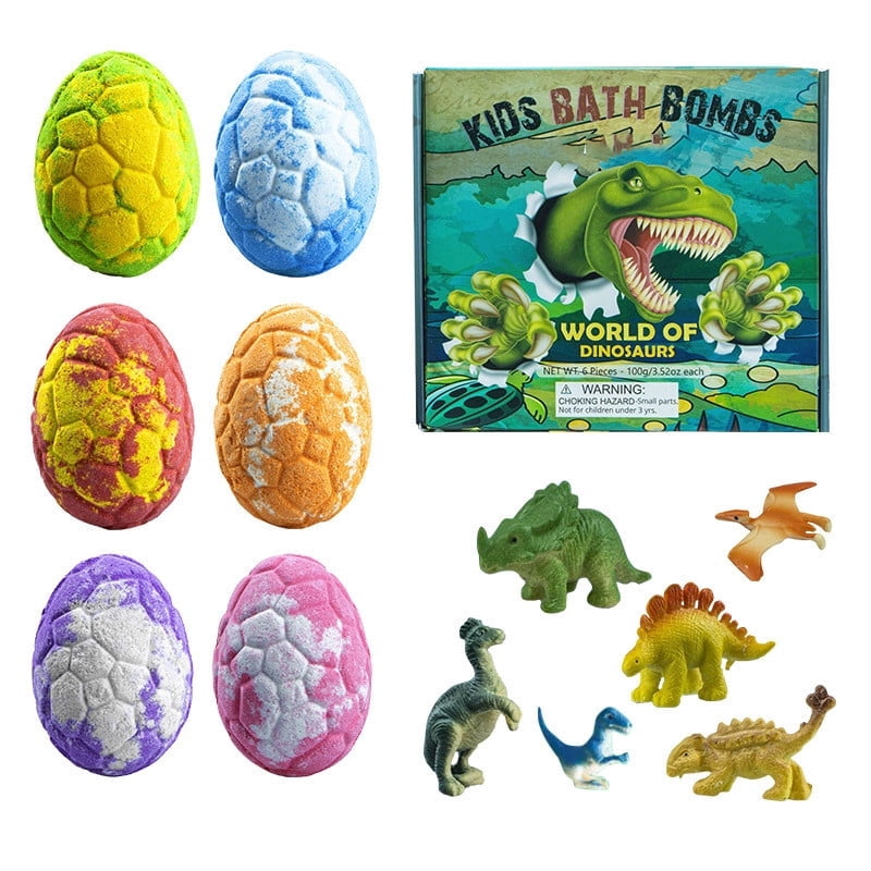 Bath Bombs for Kids with Surprise Toys Inside, 6 Pack Organic Dinosaur Bath Bombs Gift Set, Natural Dinosaur Egg Bubble Bath, Easter Gifts for Kids, Easter Basket Stuffers, Bubble Bath Toys